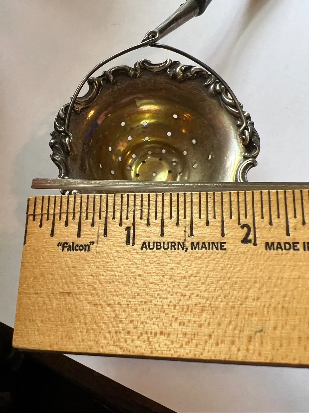 Antique Sterling Silver & Ebony dangling Victorian tea leaf strainer Repousse